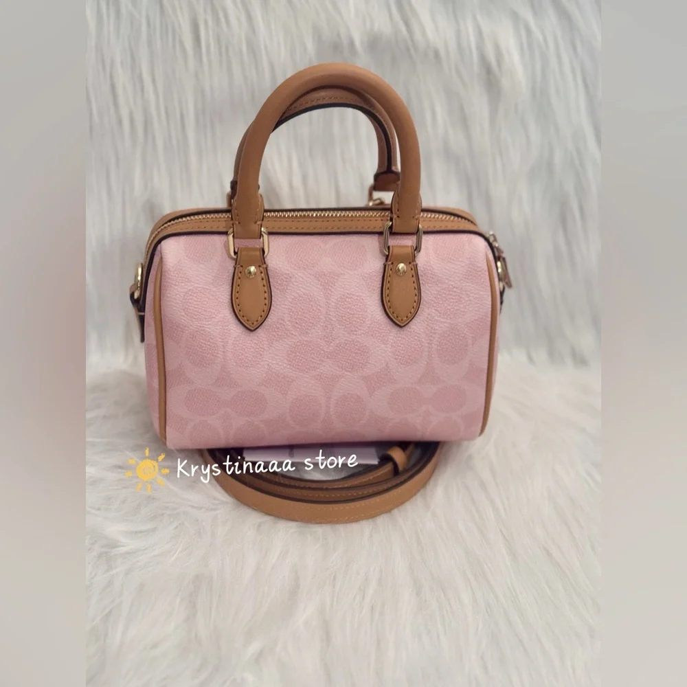 Coach Mini Rowan Bag In Signature With Charms in Powder Pink CEK79 - Picture 4 of 11